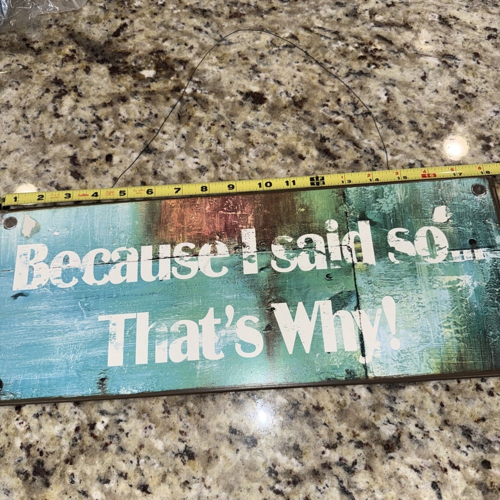 Distressed farmhouse blue Metal wall plaque sign. Because I Said So. 5548